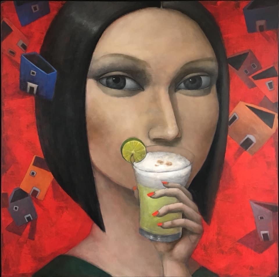 Dama del pisco sour Oleo sobre lienzo 100 x 100 CM.JPG