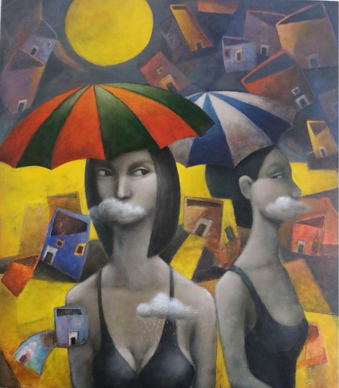 Mujeres con sombrillas Oleo sobre lienzo 80 x 70 CM